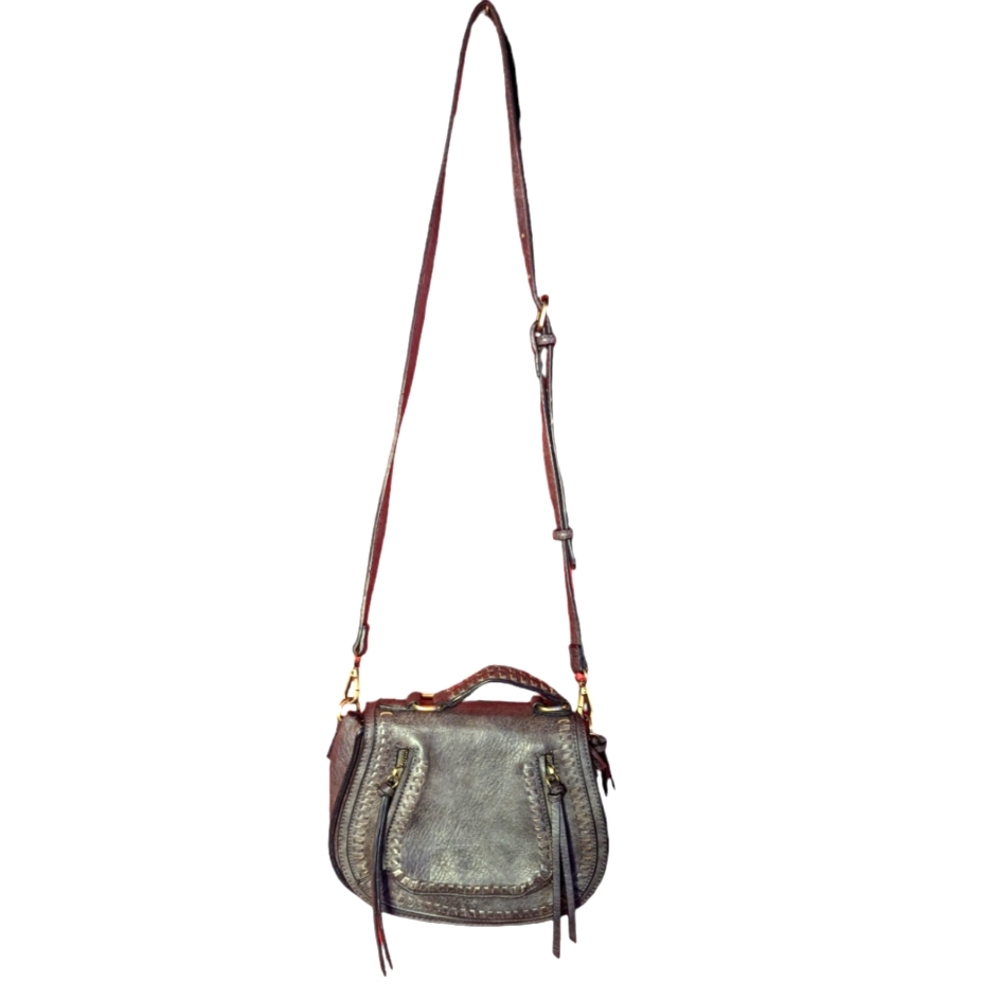 Grey Antik Kraft Faux Vegan Leather Tassel Crossbody Saddlebag Purse Bag Rocker